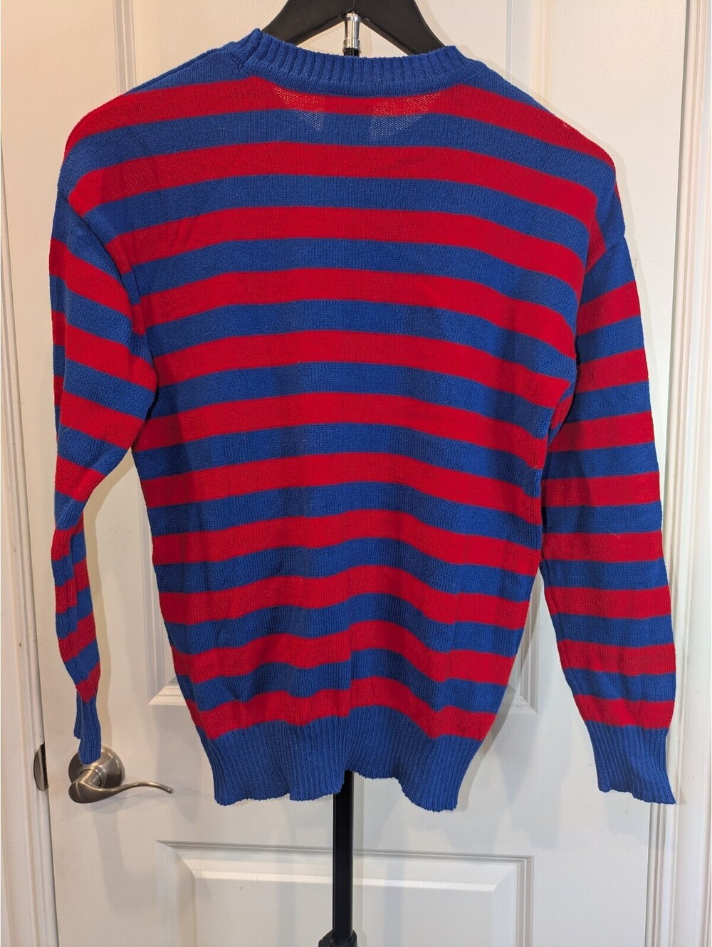 Peanuts Snoopy Christmas Sweater S Red Blue Striped Santa Fuzzy Holiday - Picture 3 of 11